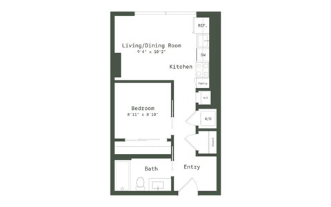 Floor plan for 1 bed, 1 bath, 504 sqft